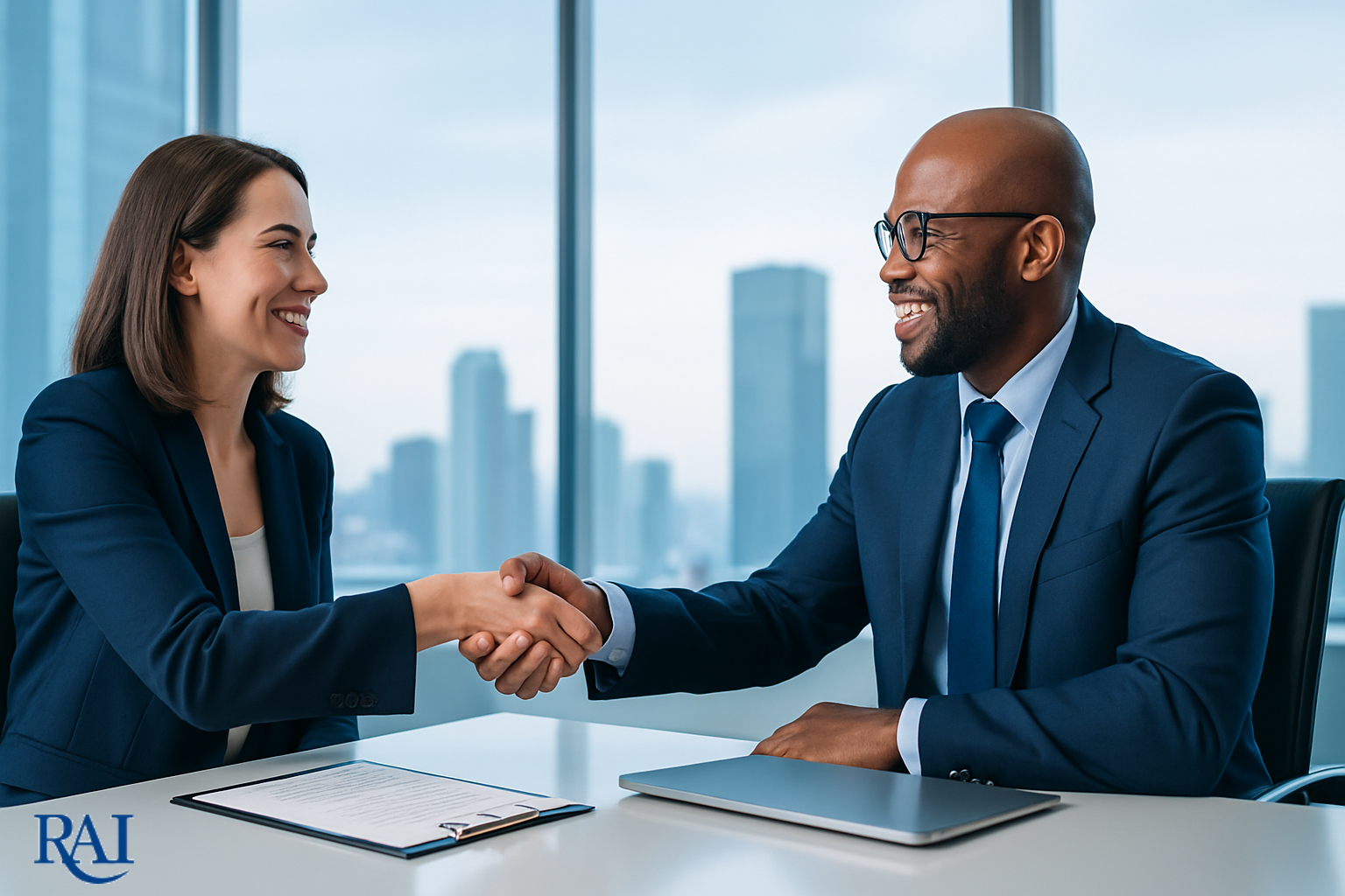 Resource Advantage Inc. business professionals handshake in office